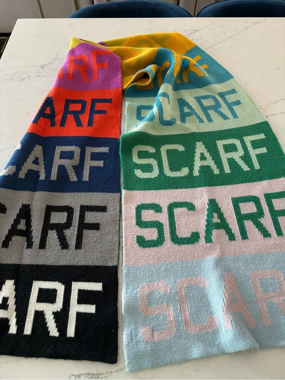 Colorblock Scarf – Multicolor Bold Lettering